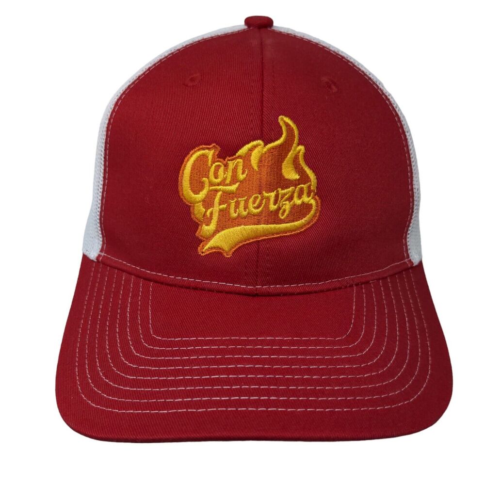 Con Fuerza Men's Snapback Mesh Back Hat Red White Embroidered Logo Adjustable